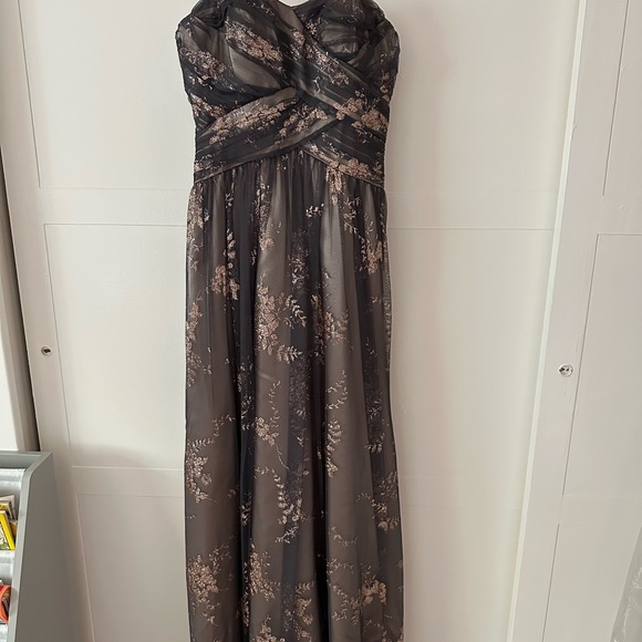 Adrianna Papell Strapless Grey & Champagne Floral Dress - Picture 1 of 7